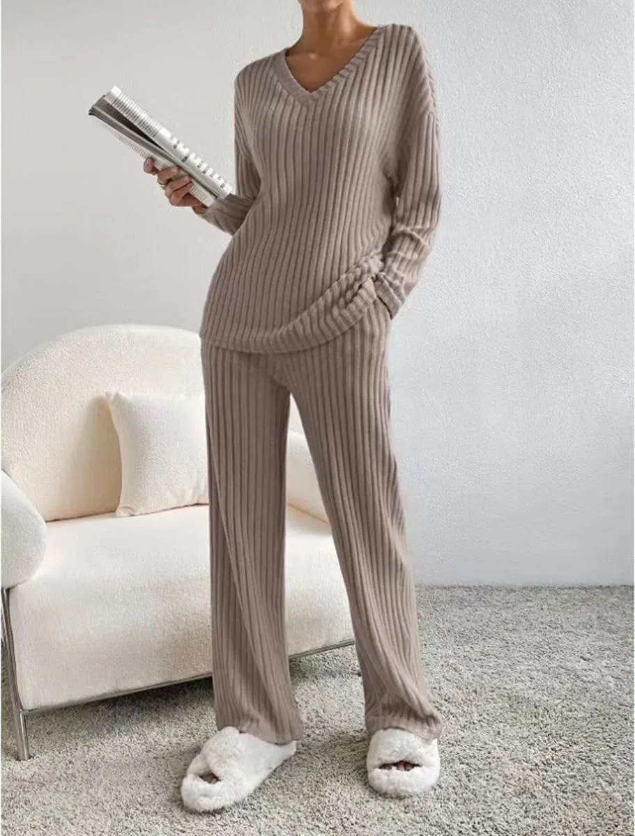 Женский спортивный костюм Ribbed Lounge Wear, Khaki — фото 4