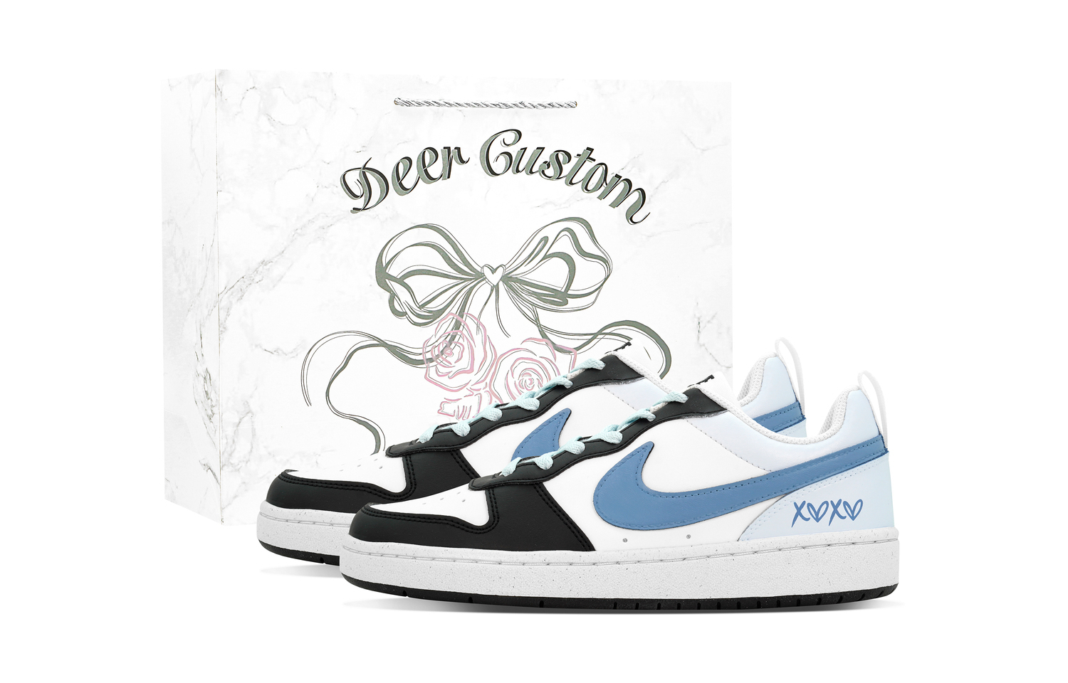 

Nike Court Borough DEER Nebula Dream противоскользящие износостойкие низкие детские скейтбординг кроссовки White Blue для подростков