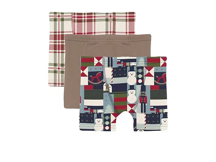 Боксеры набор 3шт Print Boxer Brief Kickee Pants Kids, Fireside Plaid/Portabella/Peacoat Mod Christmas