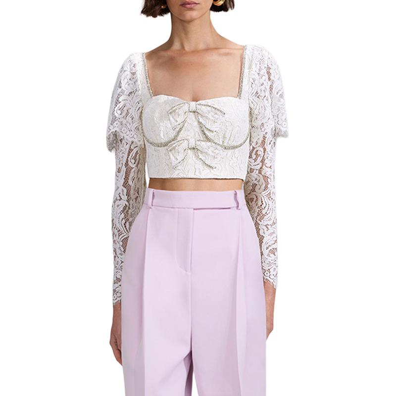 

Self-Portrait Укороченный топ Self Portrait для женщин, цвет слоновой кости