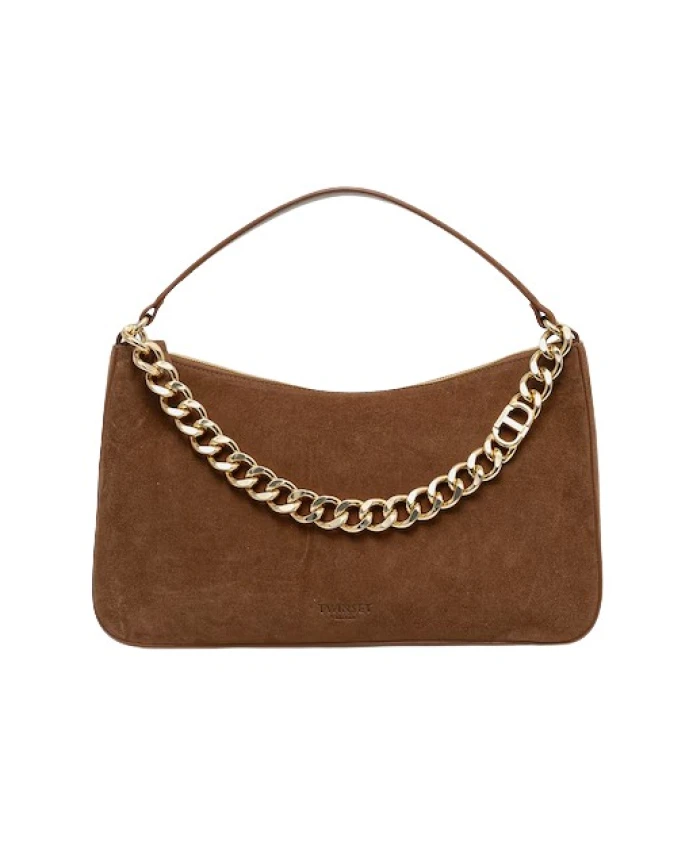 

Коричневая кожаная сумка с застежкой Twinset, коричневый