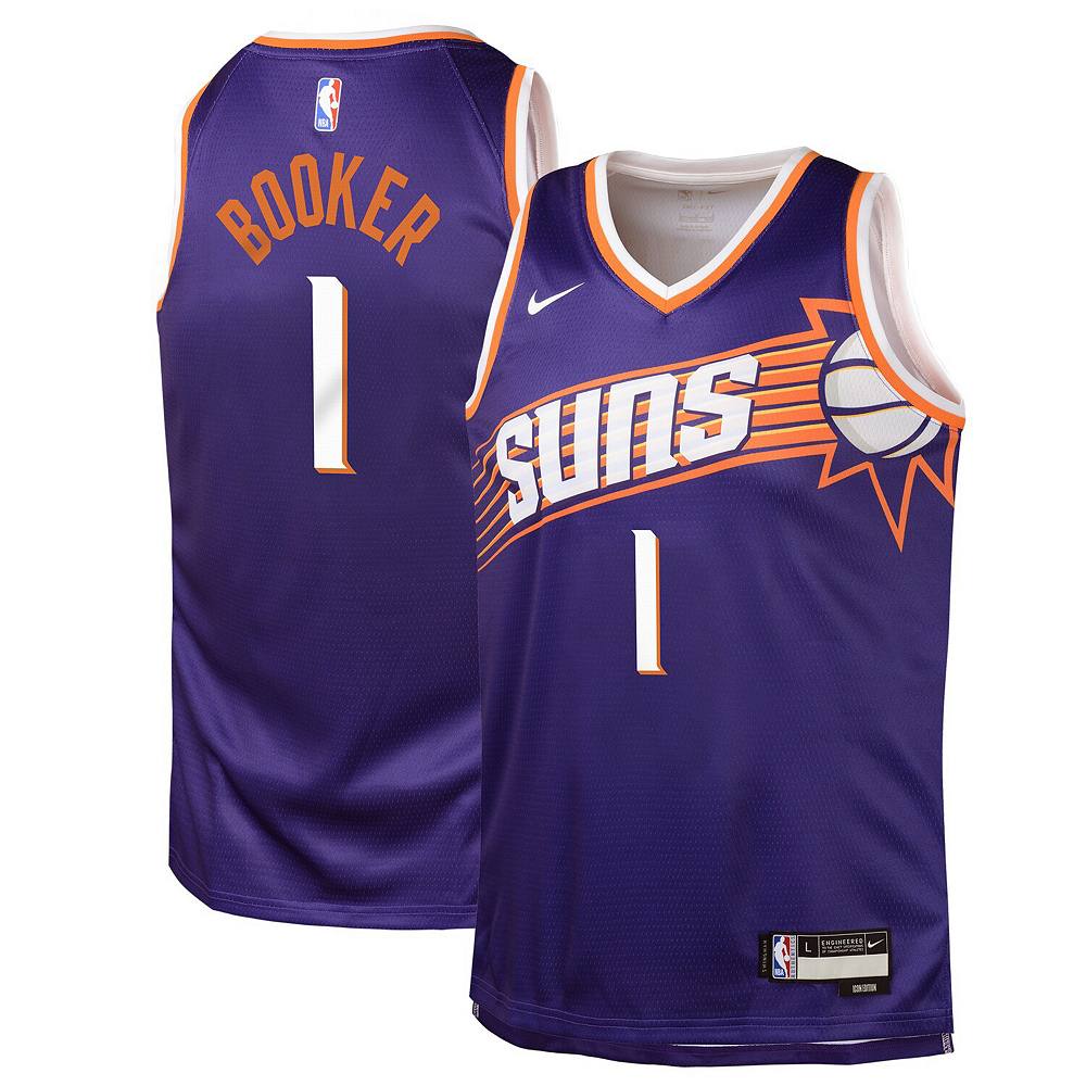 

Молодежная футболка Nike Devin Booker Purple Phoenix Suns Swingman — Icon Edition, цвет Phx Purple