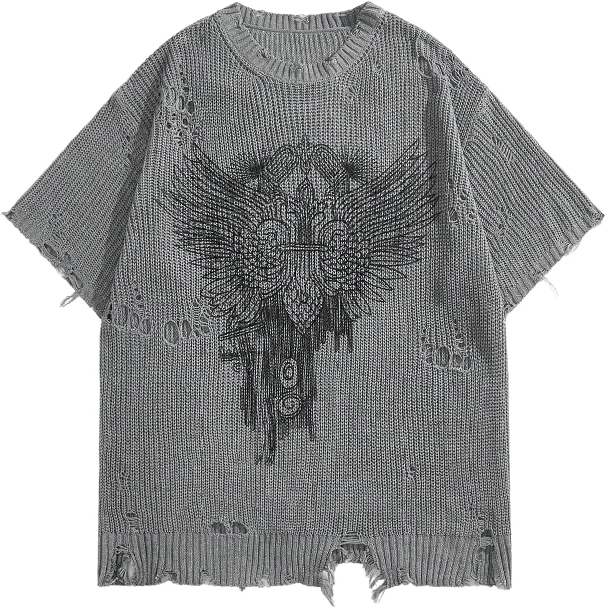 

Мужской свитер Grunge Punk с принтом, рваный короткий рукав BEAUDRM