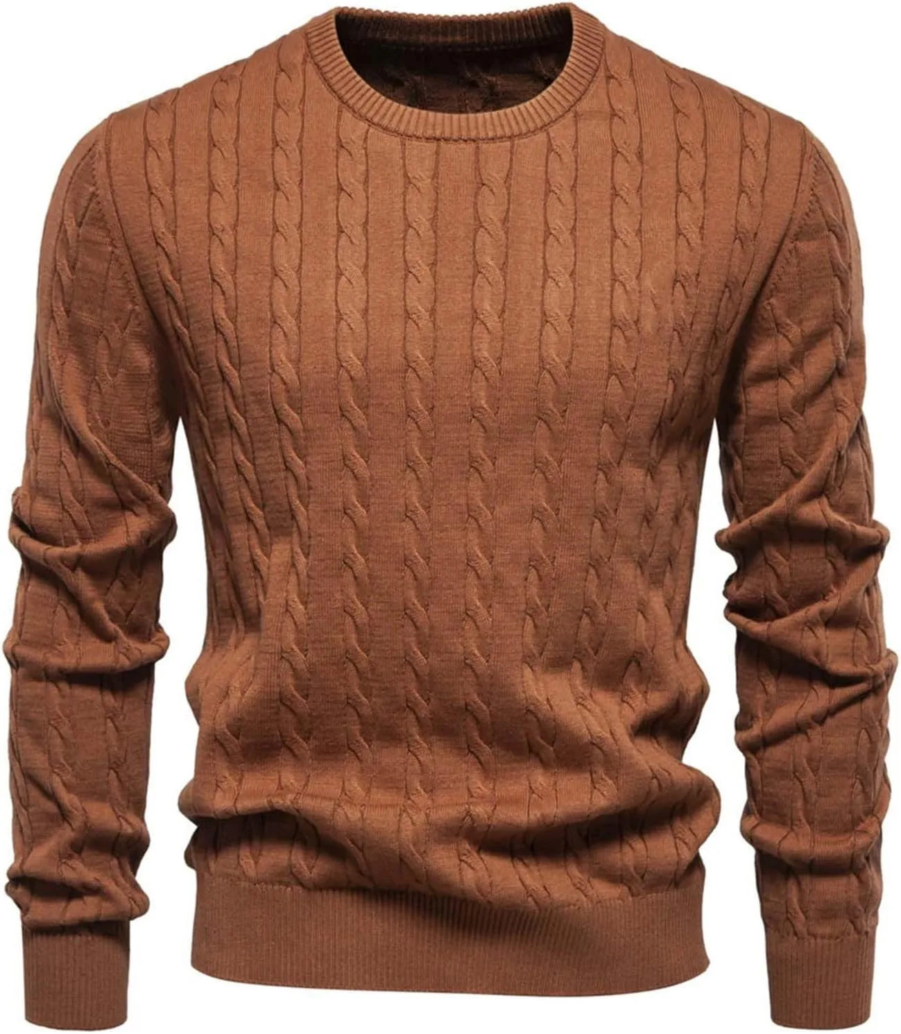 

Мужской свитер Slim Fit Cable Knit с длинными рукавами и круглым вырезом QUNPIU