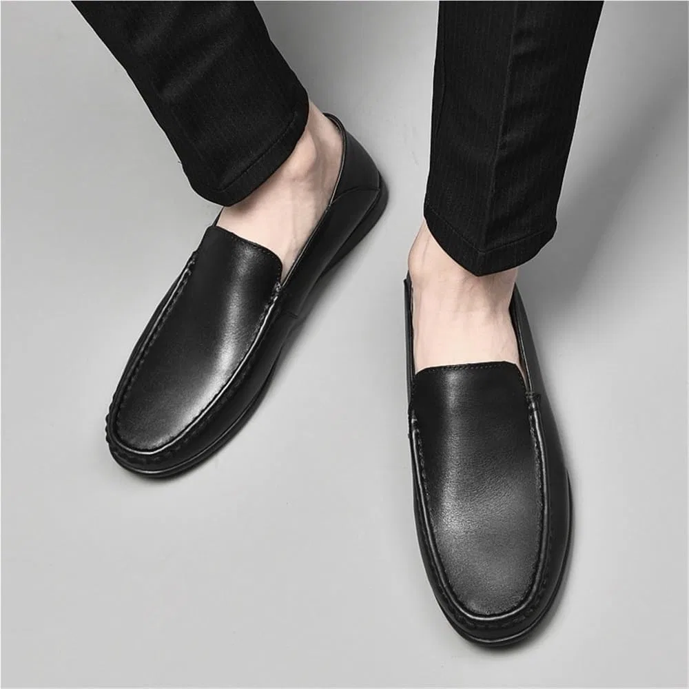 Мужские лоферы Leather Loafers Slip On, Black DHFIRUFSHLO — фото 3