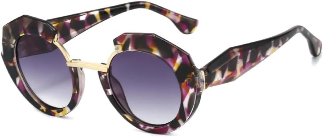 

Ретро-солнцезащитные очки с леопардовым градиентом в круглой оправе для женщин, уличная стрельба, модный стиль, панк, для мужчин, защита от УФ-излучения UV400 TVTBBVV, Purple Leopard