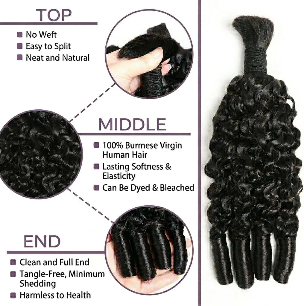 Волнистые волосы для плетения VIPbeauty Burmese Curly Bulk 3 пучка 100 г 16 дюймов натуральный черный — фото 2