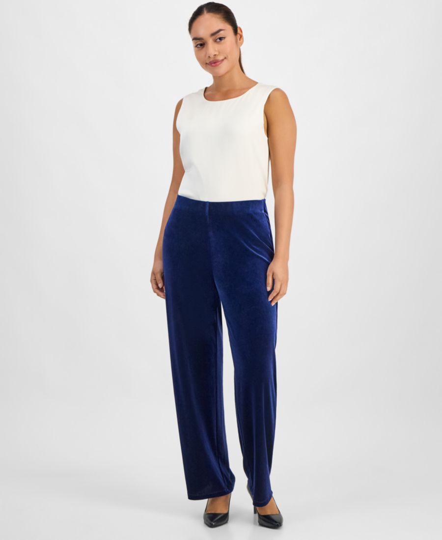 

Укороченные велюровые брюки средней посадки с широкими штанинами AK Anne Klein, Admiral Blue