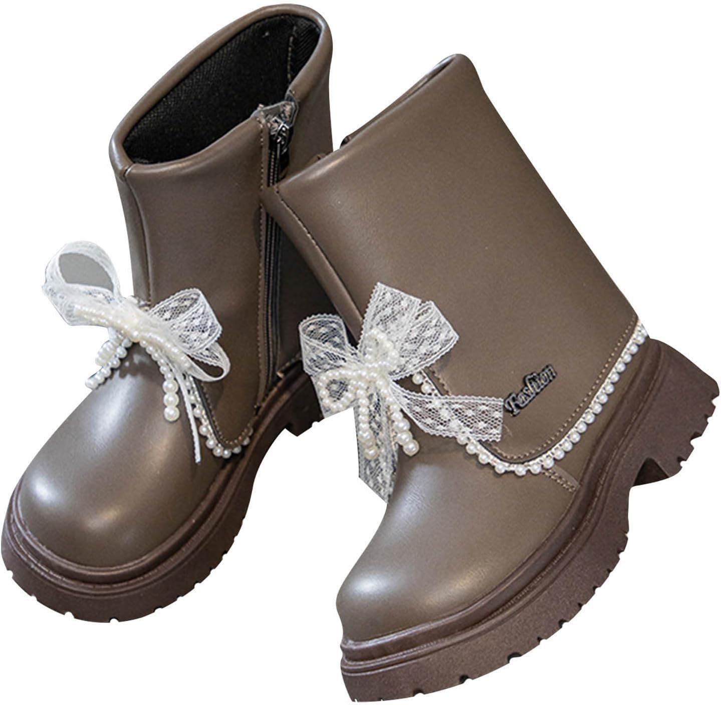 

Детские зимние теплые сапоги с пушистой подкладкой, толстые сапоги до середины икра, милый бант на шнуровке, боковая молния, снежные сапоги, обувь для верховой езды Generic, Brown