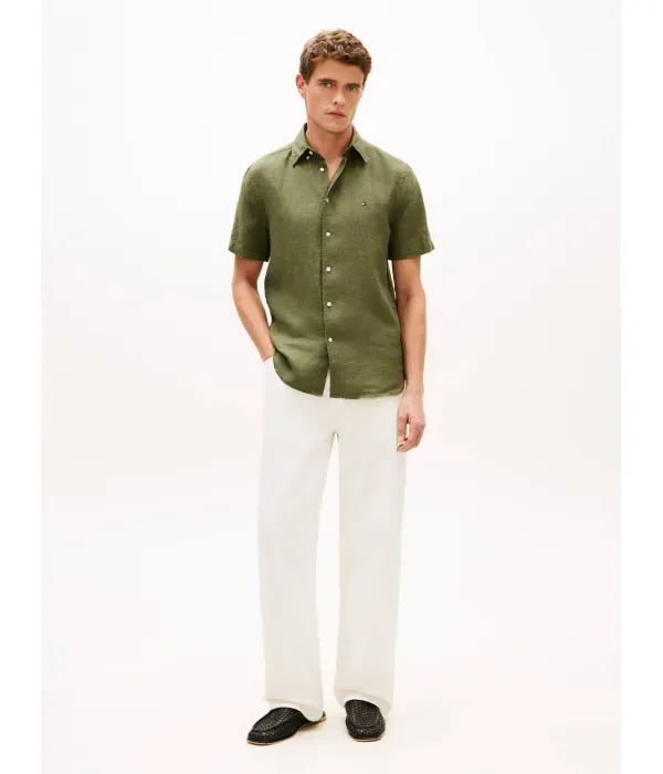Льняная рубашка regular fit Tommy Hilfiger, оливково-зеленый — фото 2