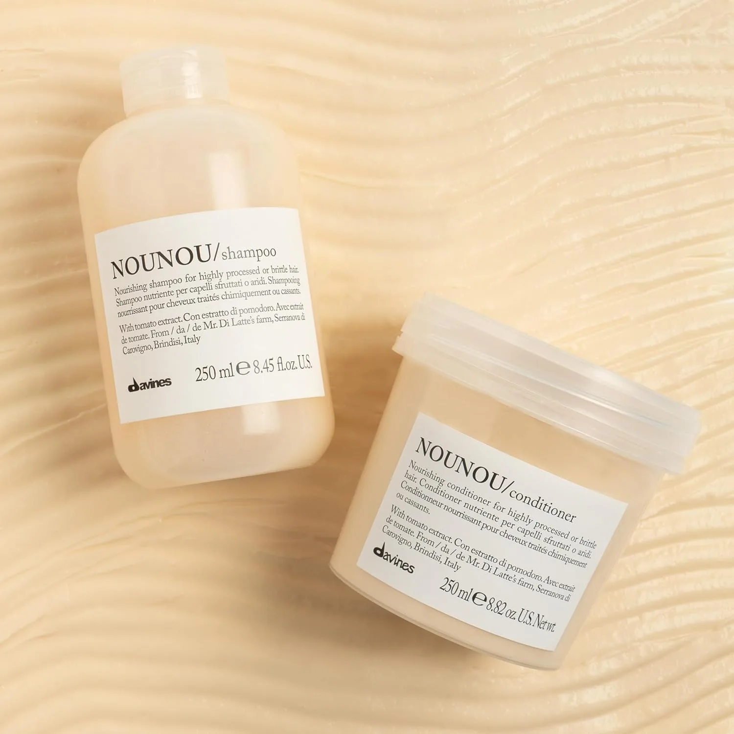 Davines NOUNOU шампунь, увлажняющий глубокий шампунь для обесцвеченных, завитых, расслабленных, поврежденных или очень сухих волос, восстанавливает химически обработанные волосы Шампунь (250 мл) + кондиционер (250 мл) — фото 3