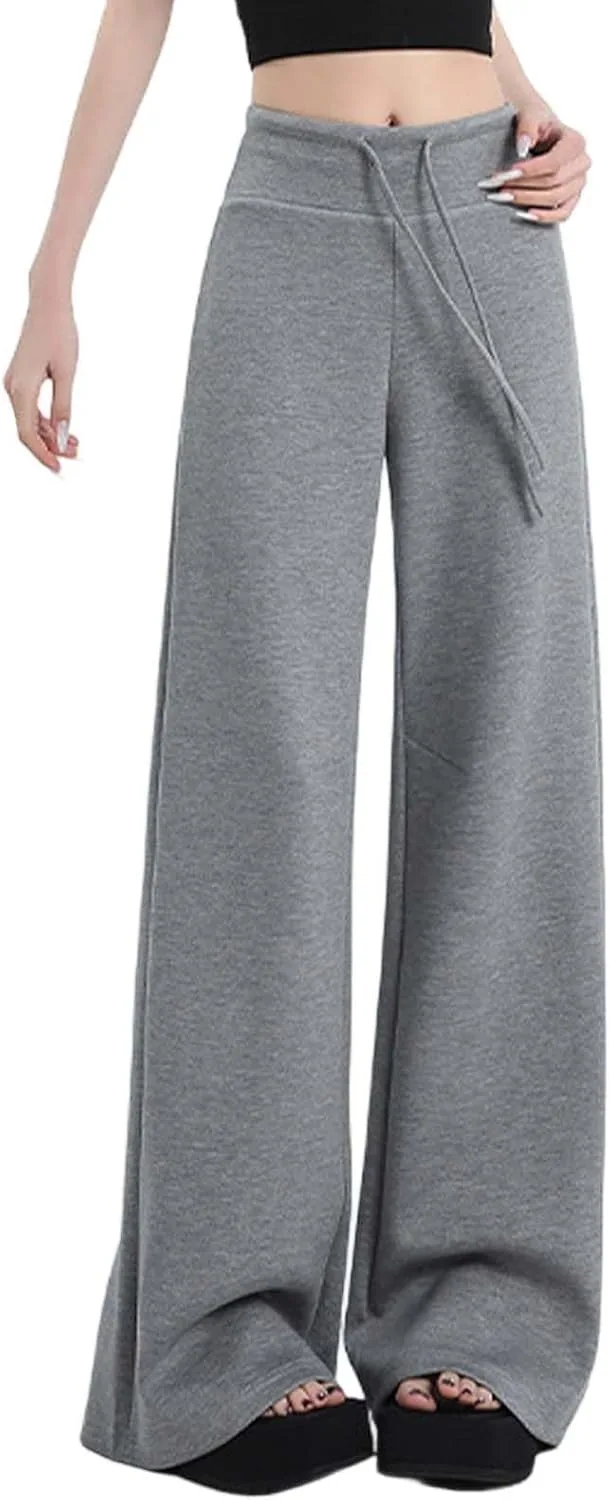 Женские спортивные штаны Casual Wide Leg, высокая талия на резинке, летние струящиеся брюки свободного кроя с карманами Generic, серый