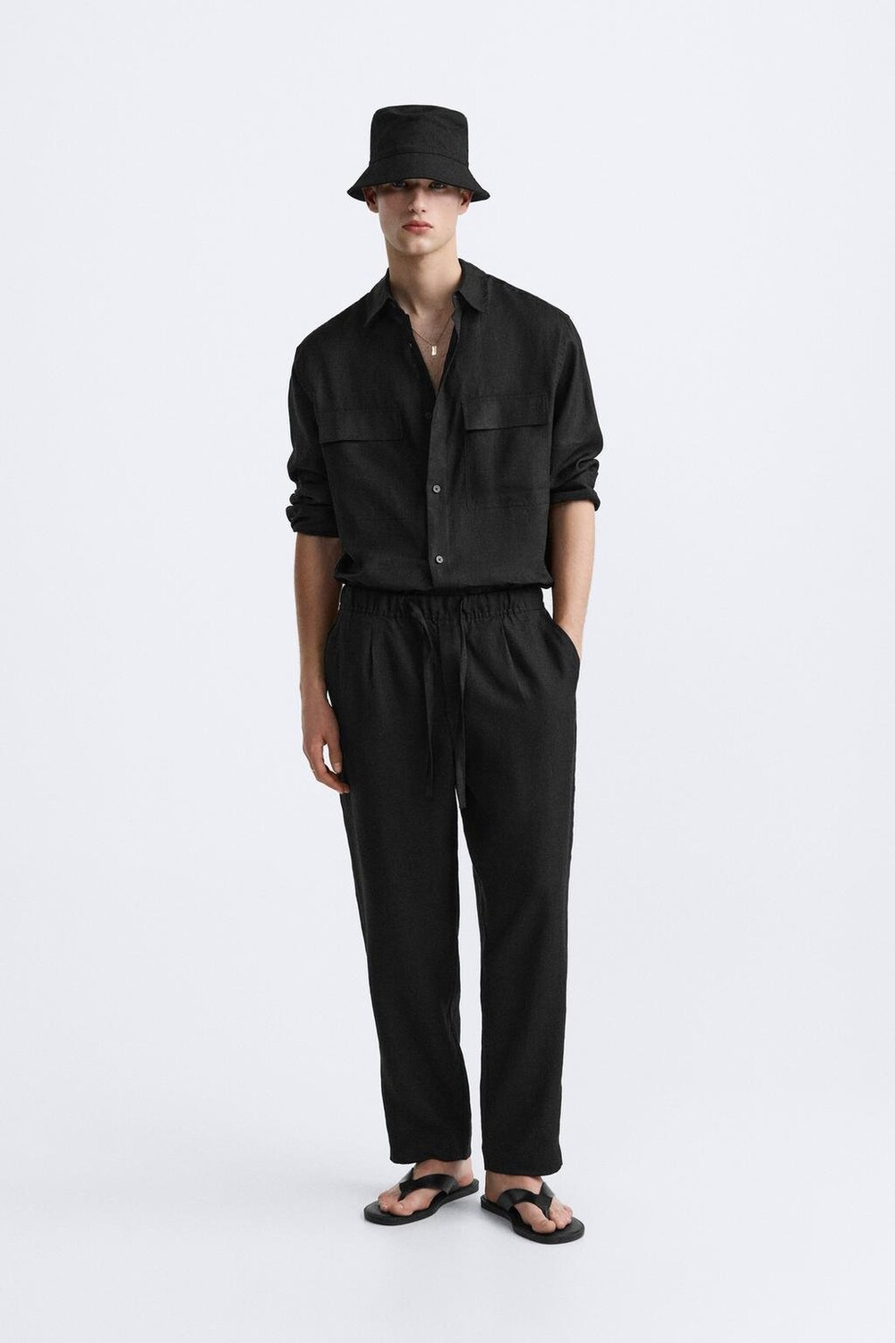 

Брюки из 100% льна ZARA, черный