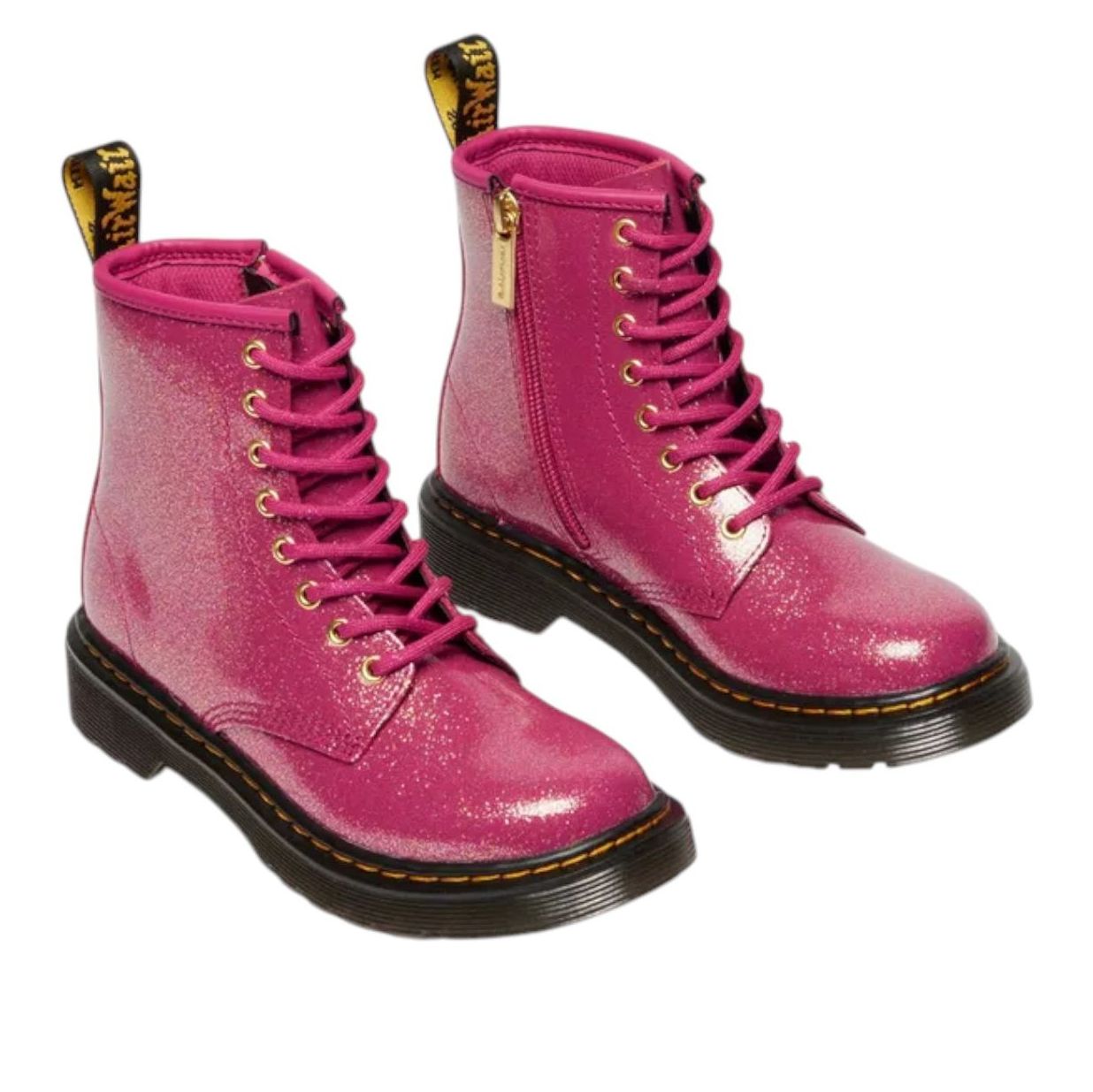(GS) Ботинки Dr. Martens 1460 из лакированной кожи с блестками, цвет «Фуксия, серебро, золото» — фото 2