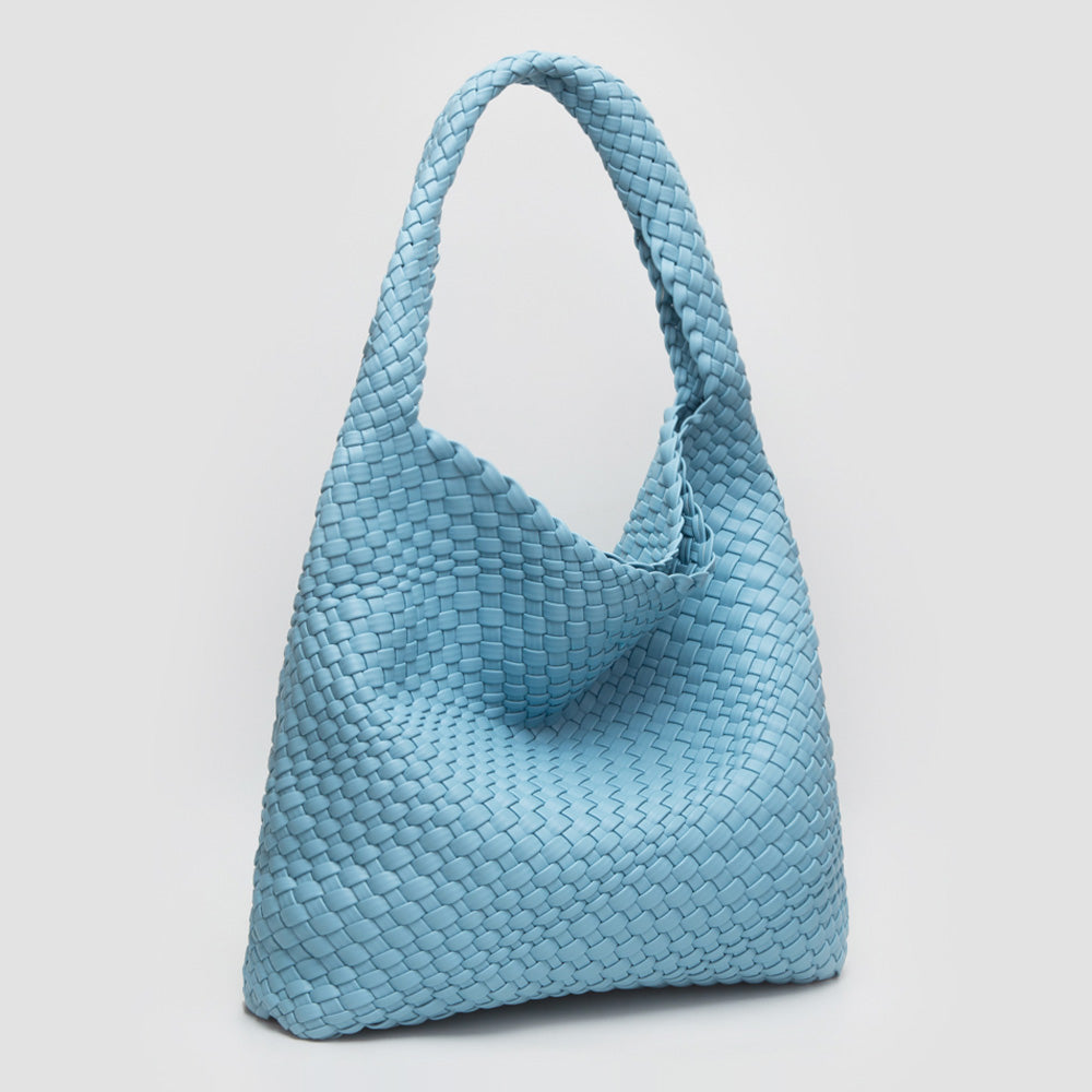 

Искусственная кожаная плетеная сумка-хобо с мешочком FASHNZFAB, светло-голубой