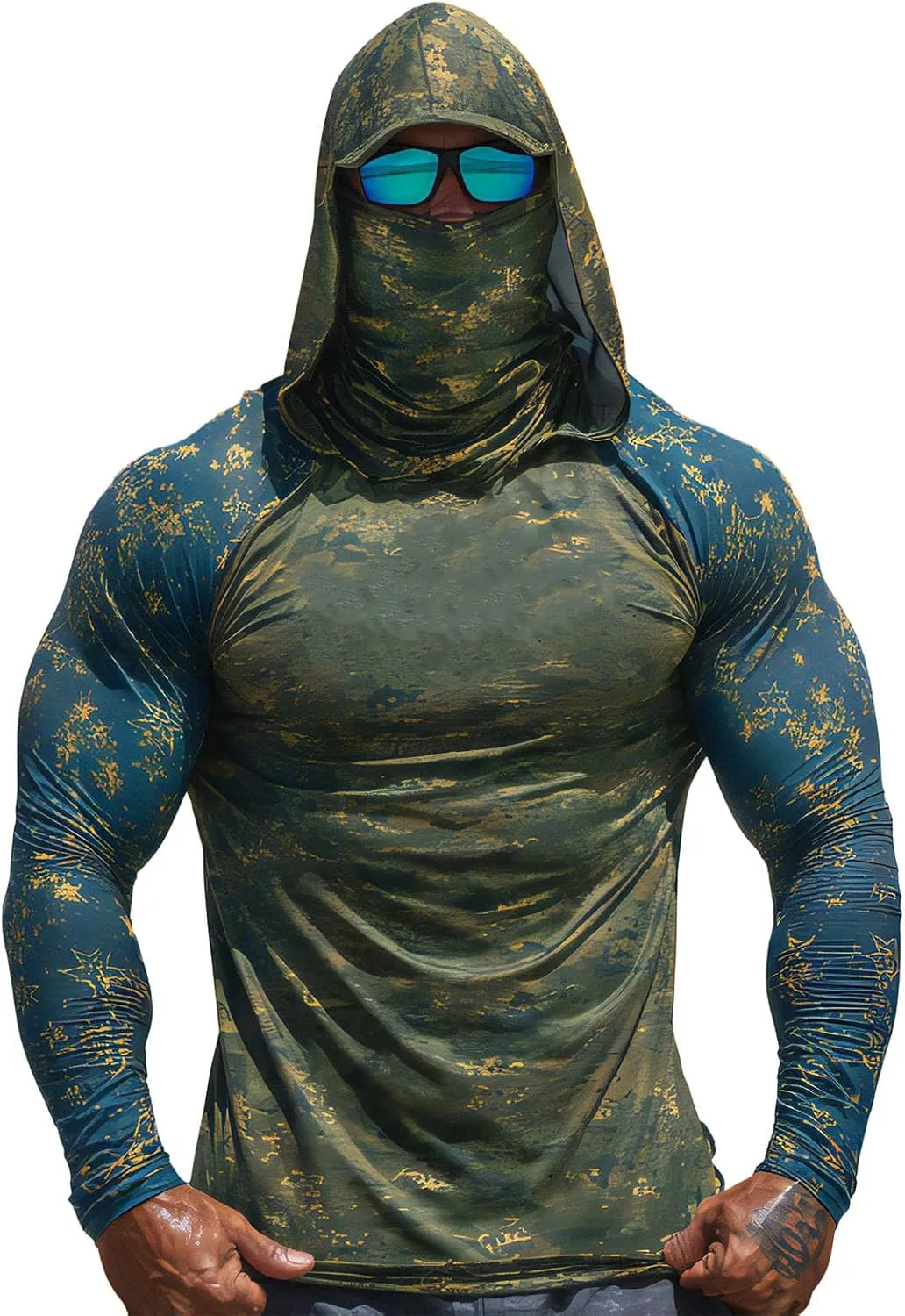 Мужская футболка с капюшоном UPF 50+ Army Green