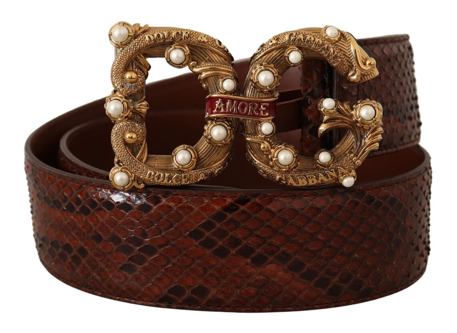 

Элегантный ремень из кожи питона с пряжкой Love Dolce & Gabbana, коричневый