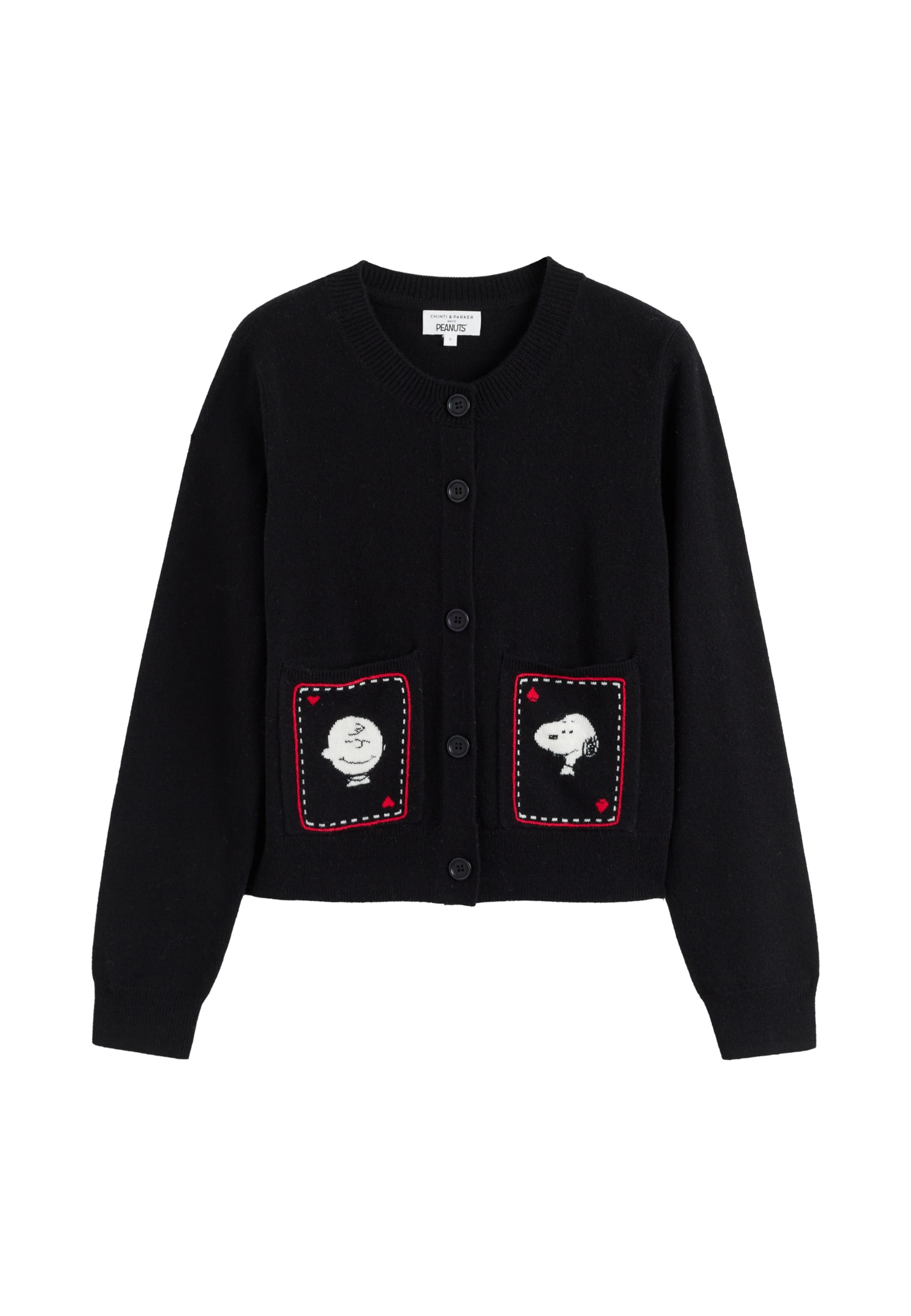 

Chinti & Parker Вязаный кардиган 'Snoopy & Charlie Brown' в черном цвете