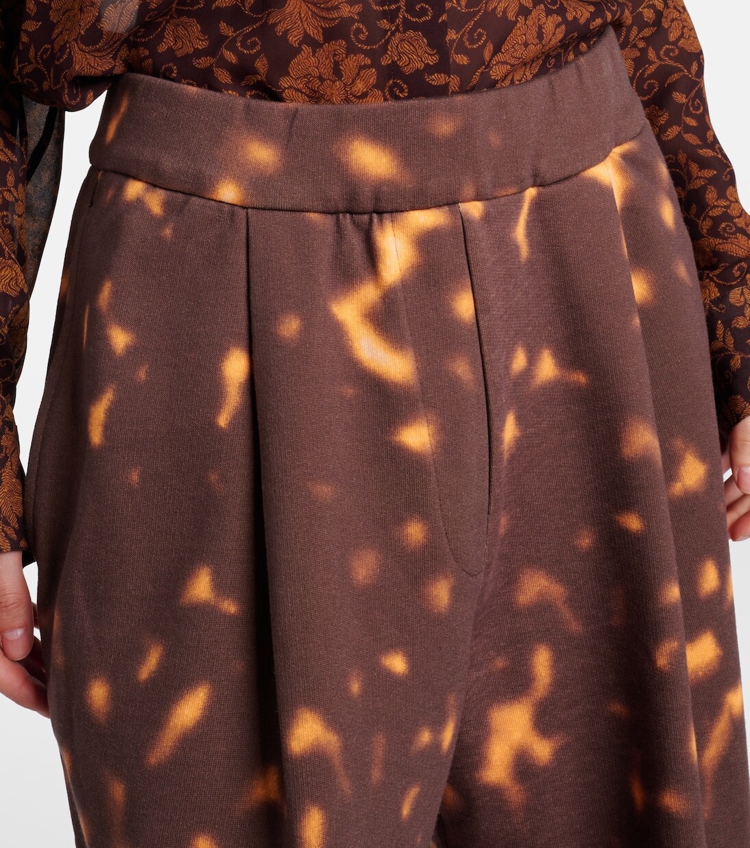 Широкие брюки из принтованного хлопка Dries Van Noten, Amber — фото 4