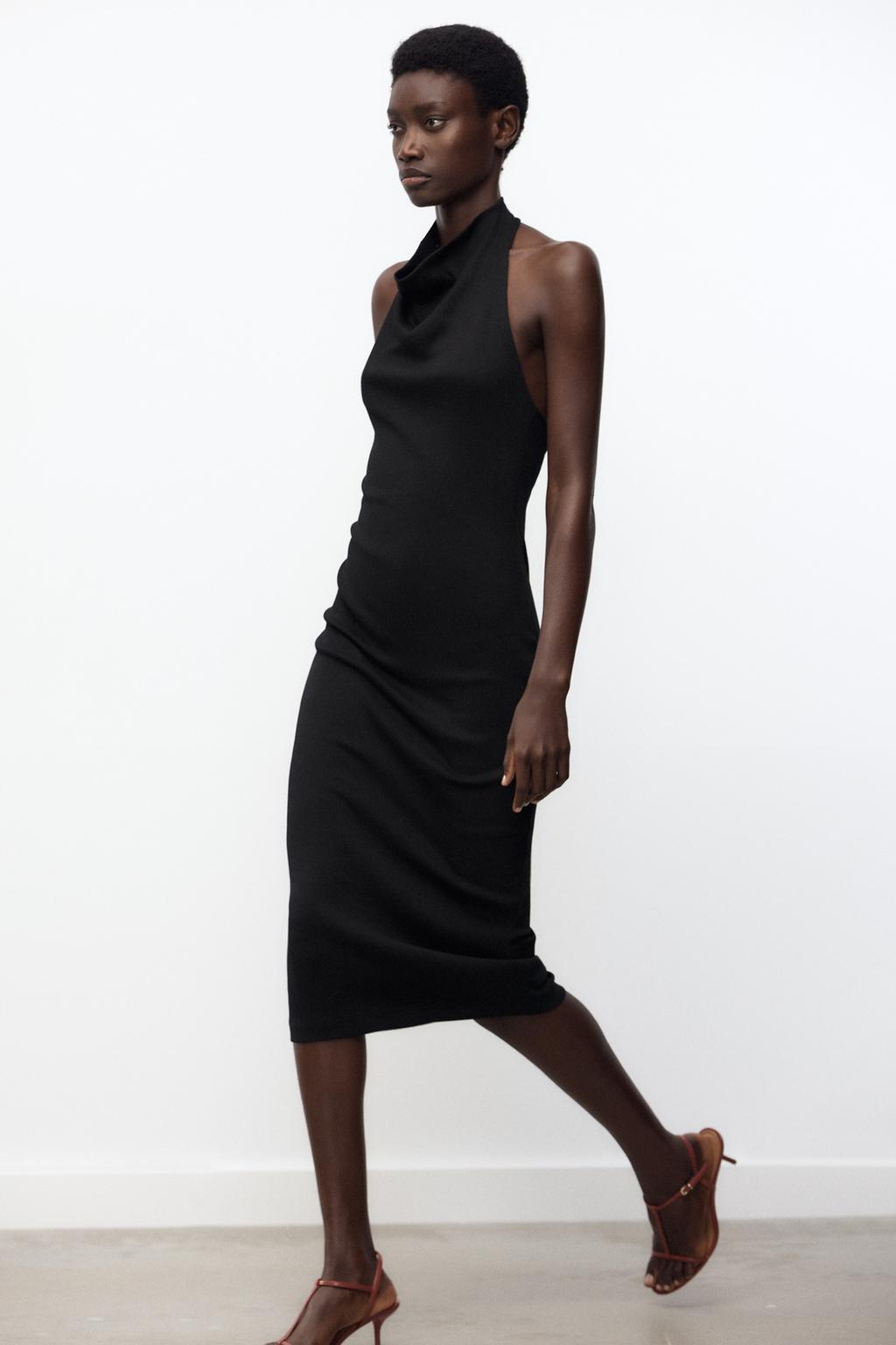 

Платье миди на бретельках ZARA, черный