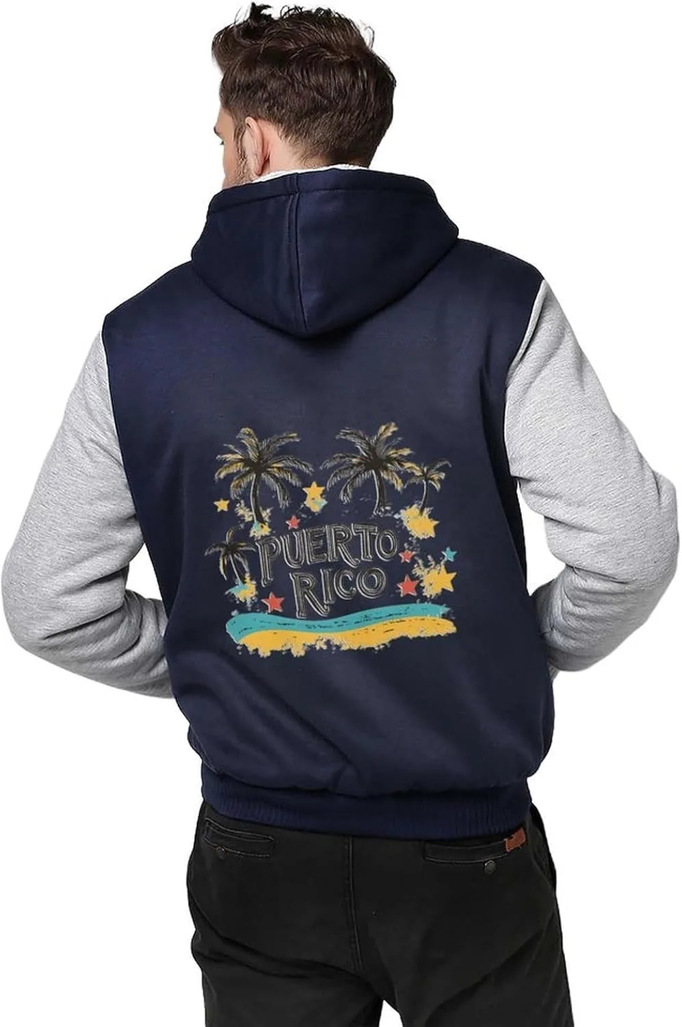 Теплый мужской худи-толстовка Puerto And Rico Trees с карманами, зимняя куртка из плотного флиса Generic, светло-серый — фото 2