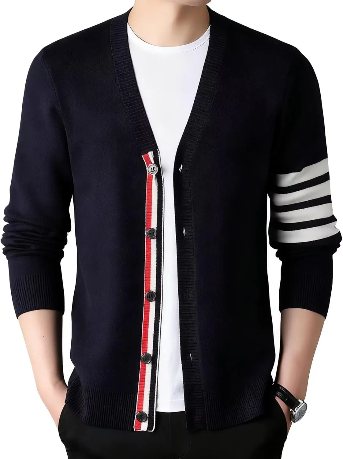 

Мужской кардиган с V-образным вырезом и вязкой косой Henlvie