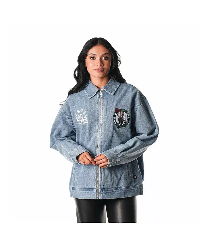 

Мужская и женская синяя джинсовая куртка Boston Coaches с молнией на всю длину The Wild Collective