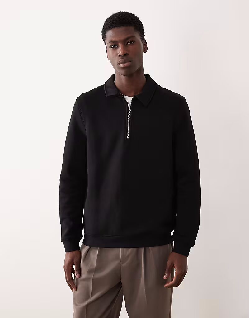 

Толстовка с воротником-стойкой и застежкой-молнией на четверть дюйма, черная Asos Design