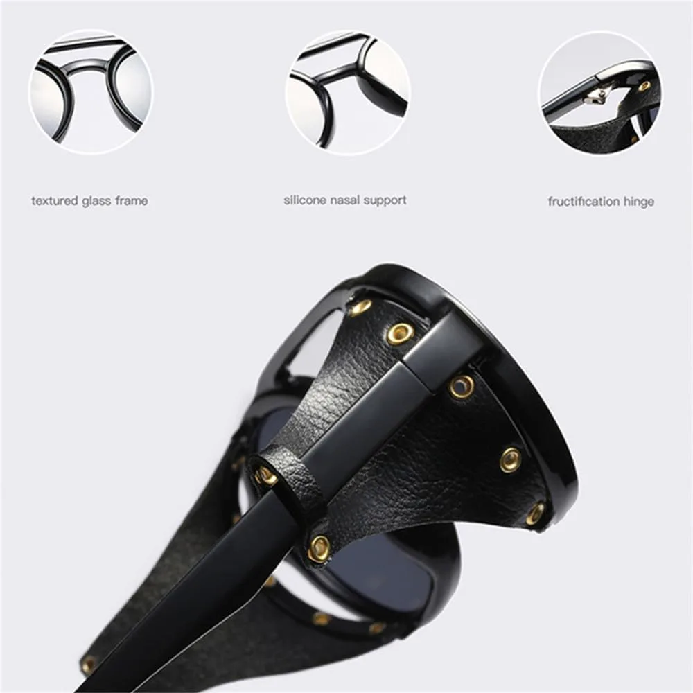 

Круглые кожаные солнцезащитные очки для женщин в стиле стимпанк с заклепками, солнцезащитные очки для мужчин и женщин с защитой от УФ-излучения UV400 generic, C6