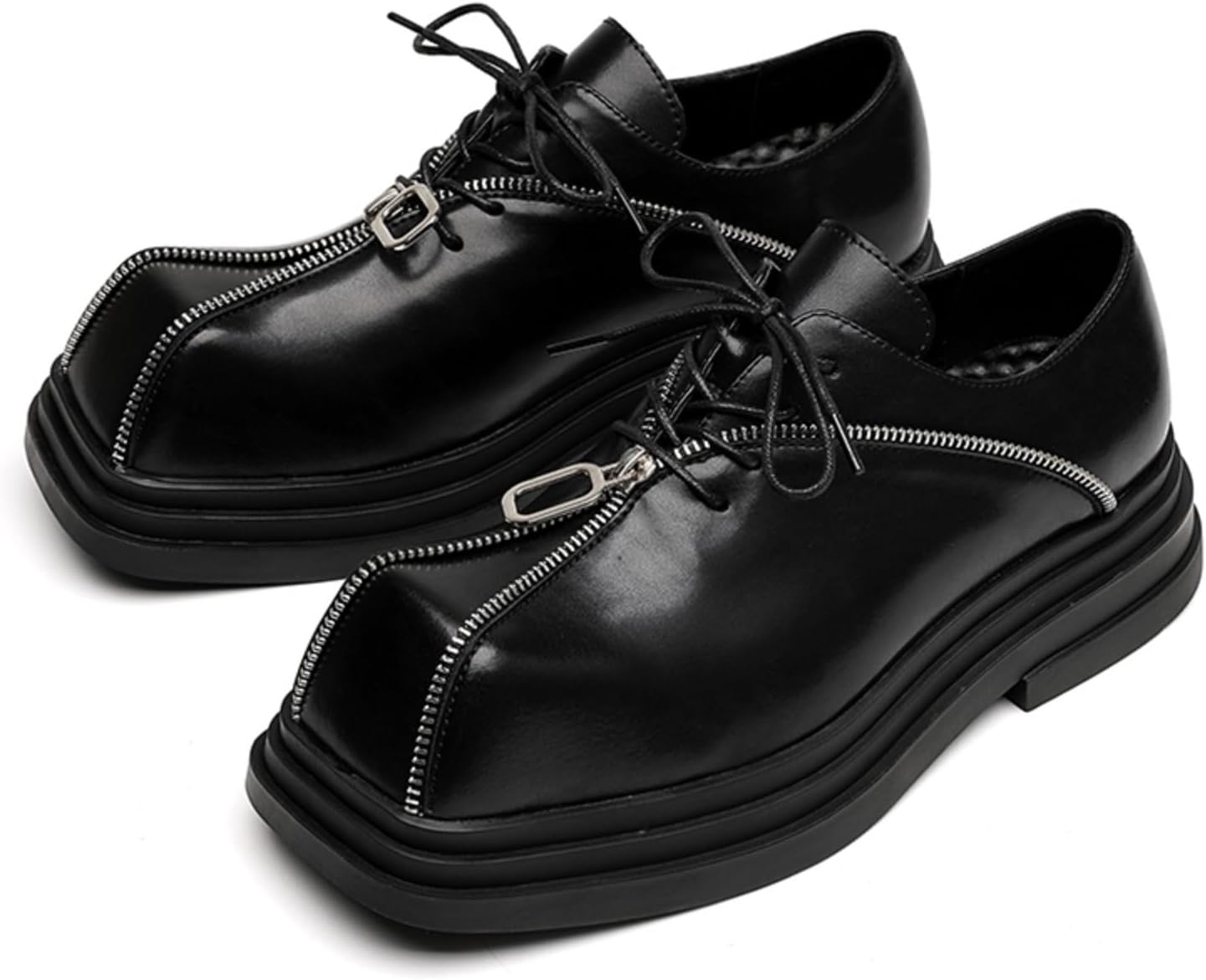 

Мужские кожаные оксфорды с квадратным носком, декоративной молнией, шнуровкой, толстой подошвой на платформе и массивным каблуком. Стильная обувь для свадеб, вечеринок, офиса и повседневной носки Kelibasi, черный