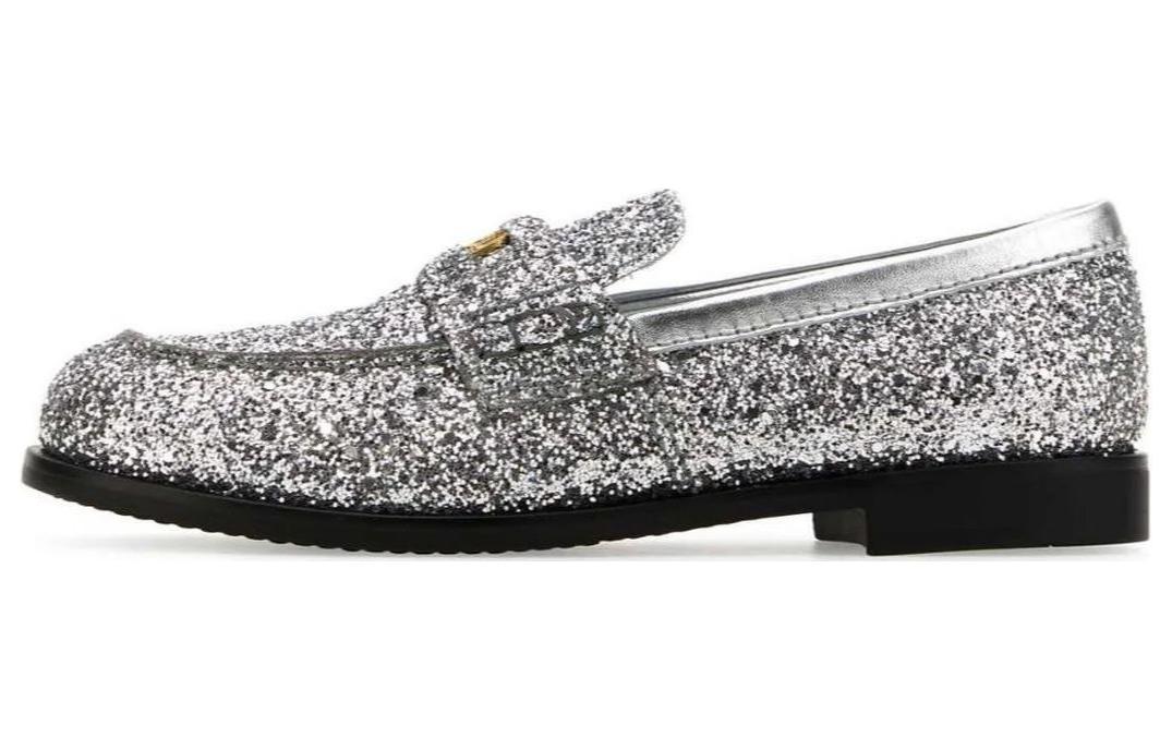 Женские лоферы серебристые MIU MIU