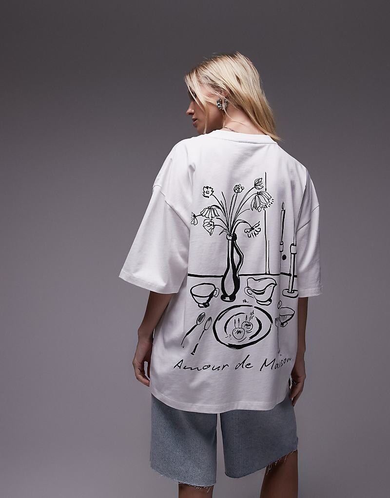 

Topshop - Белая футболка оверсайз с принтом Amour de Maison=