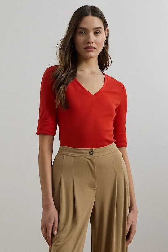 

Хлопковая футболка Lauren Ralph Lauren, красный