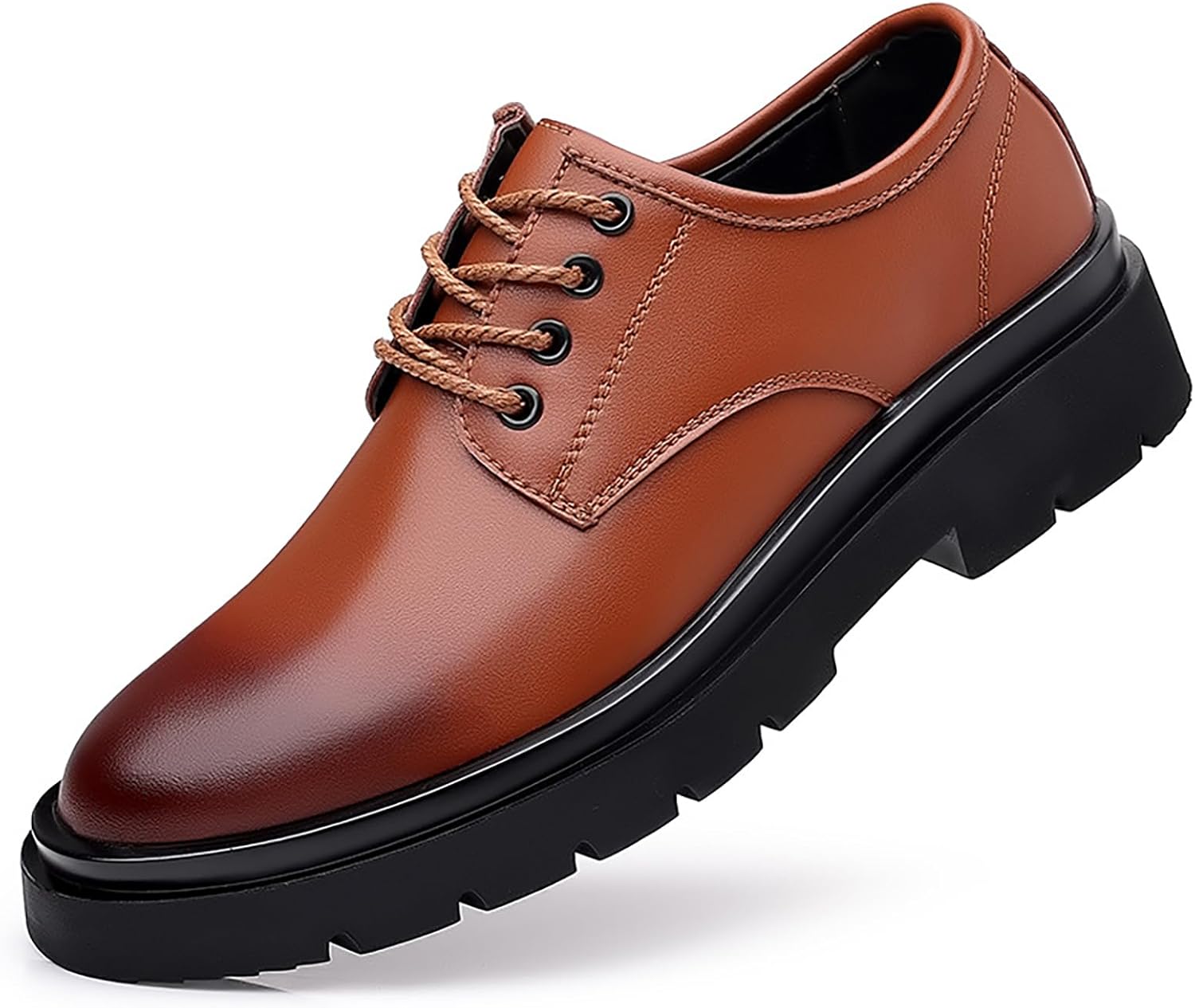 

Мужские кожаные туфли-оксфорды на шнуровке с платформой, коричневого цвета, с круглым носком, массивным каблуком и рифленой подошвой, увеличивающие рост, мягкая подошва, дерби, повседневные, классические рабочие, офисные и деловые туфли Gomehui