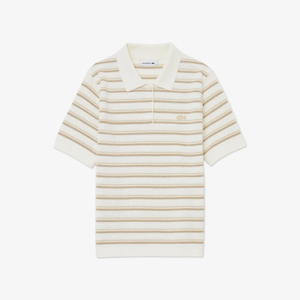 Поло-свитер Lacoste в полоску, бежевый