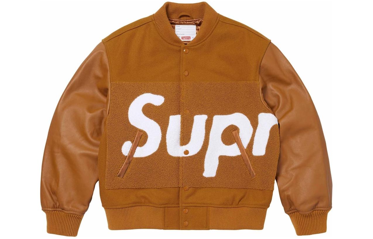 

Supreme Красная бейсбольная куртка с крупным логотипом из шенилла, Mustard Yellow/Mustard