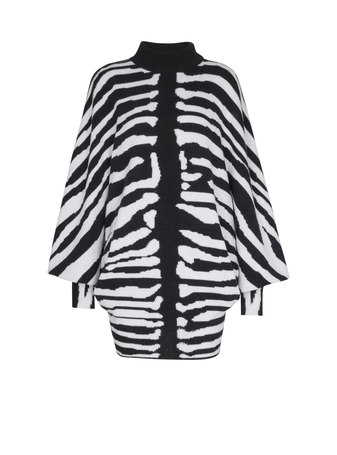 

Трикотажное платье с зебровым интарсией Balmain, черный