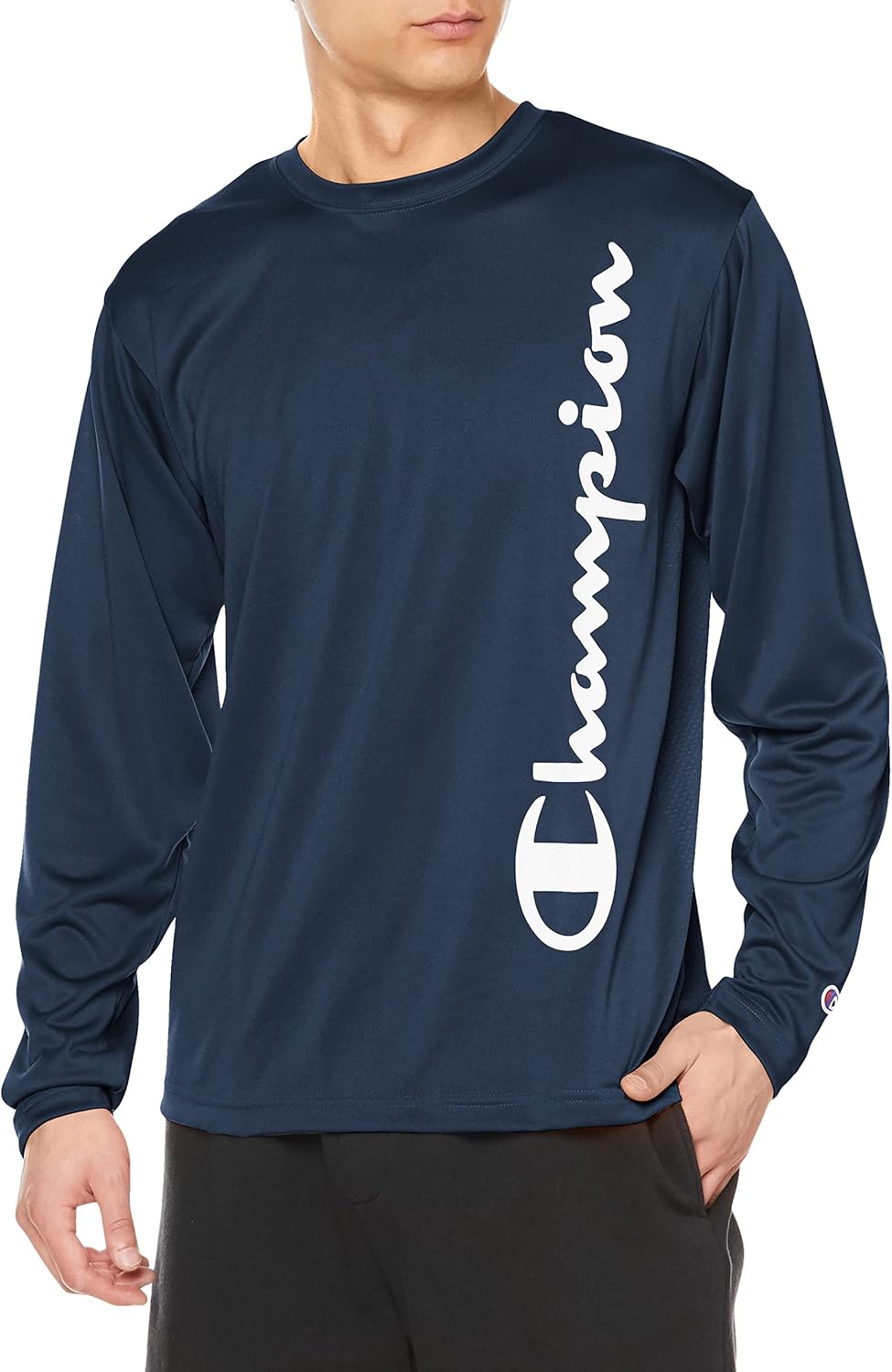 

Футболка с длинным рукавом Champion C3-XS401, круглый вырез, защита от УФ-излучения, быстросохнущая, с логотипом, мужская спортивная футболка, темно-синий