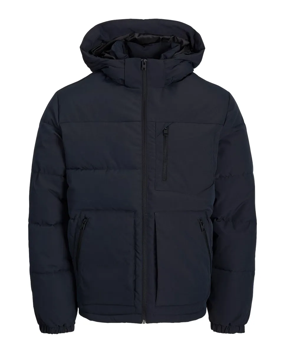 

Мужское комфортное пальто с застежкой-молнией и высоким воротником Jack & Jones, темно-синий