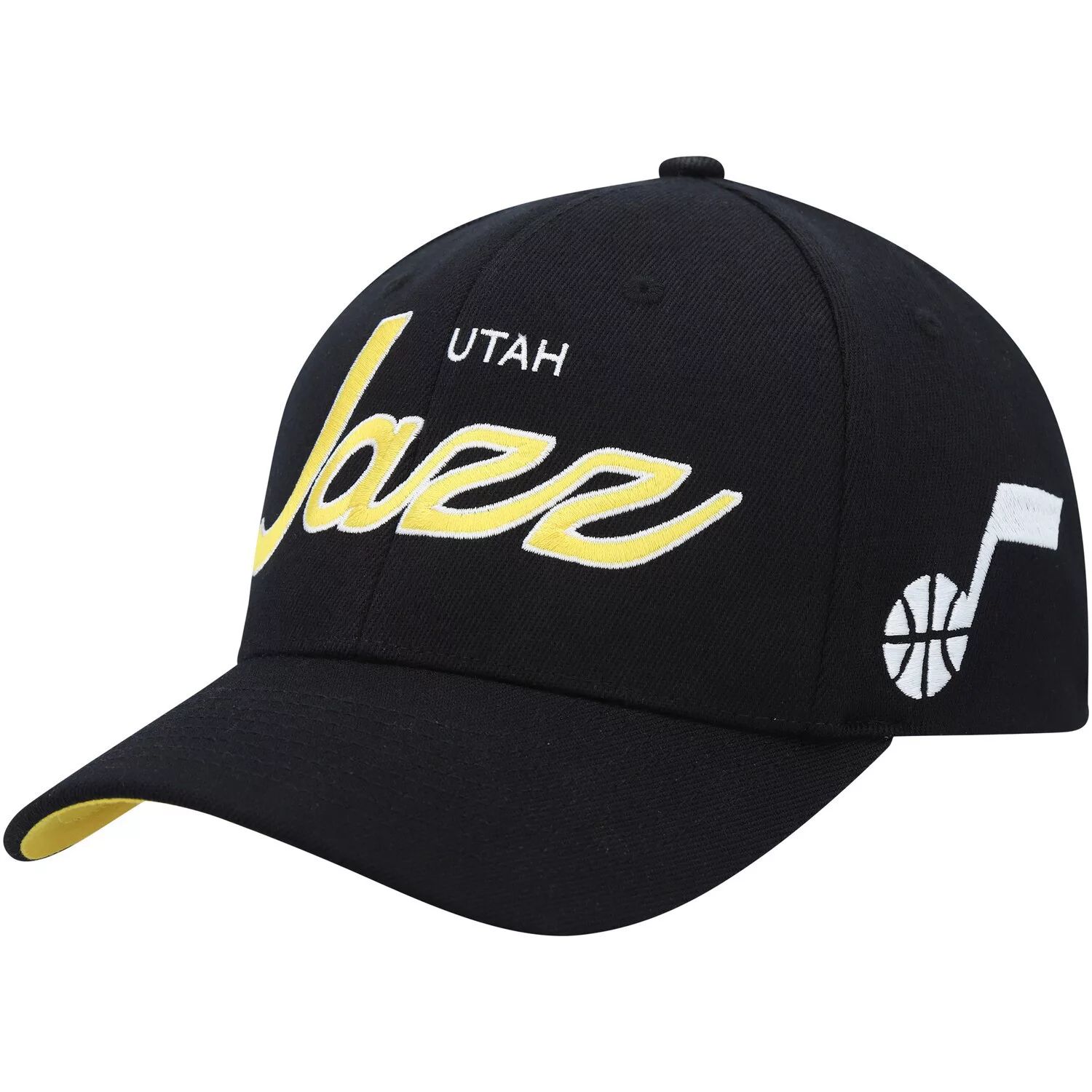 

Мужская эластичная бейсболка Mitchell & Ness Black Utah Jazz MVP Team Script 2.0