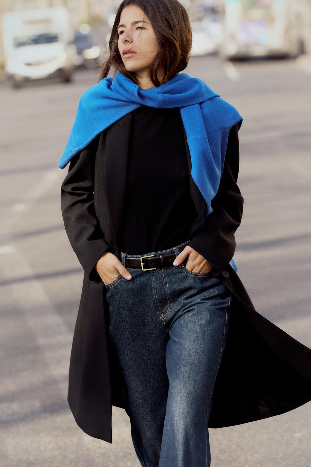 

Длинный блейзер с подплечниками ZARA, черный