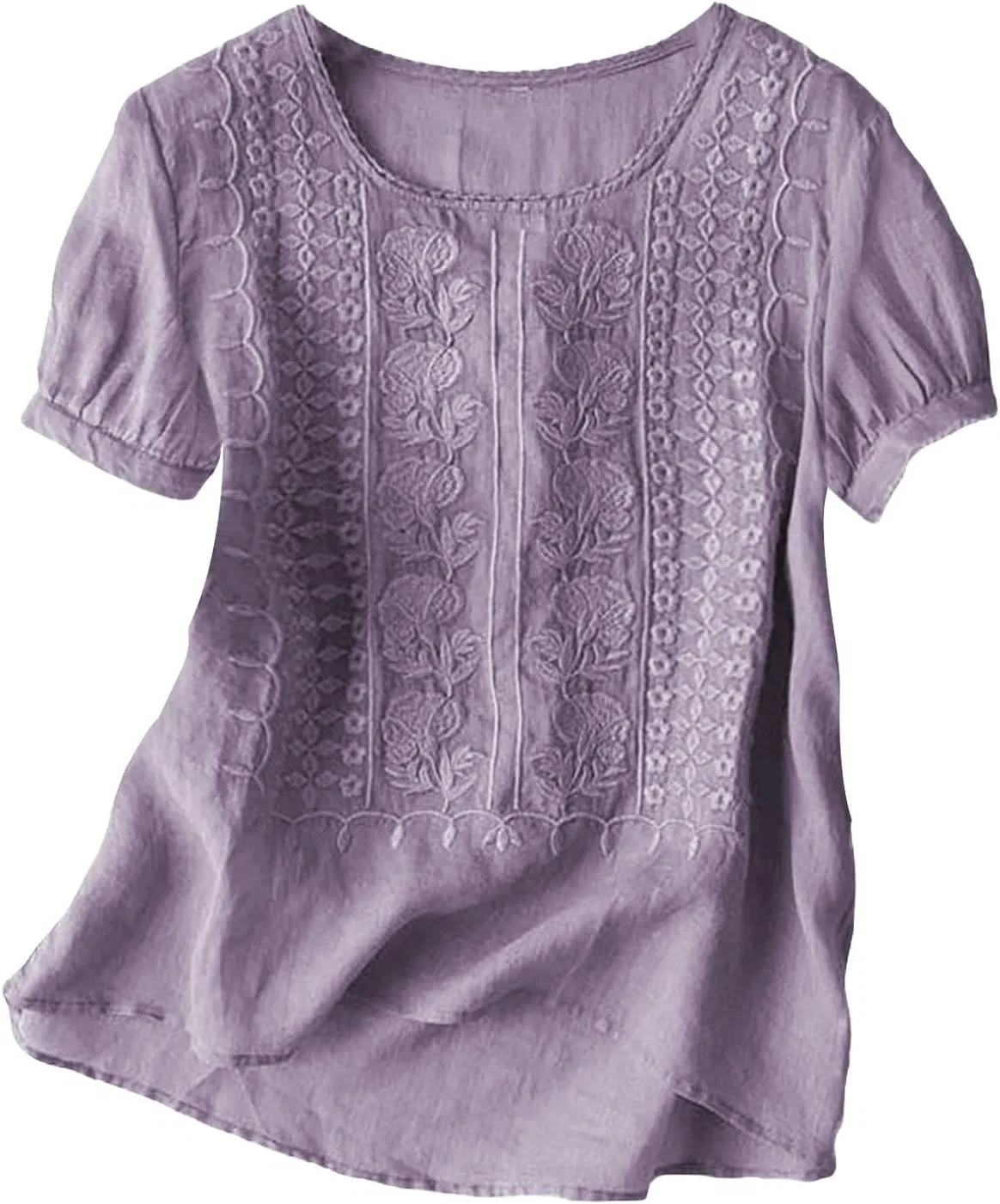 Блуза с коротким рукавом, вышивка, бренд Linen Shirts, фиолетовый — фото 4