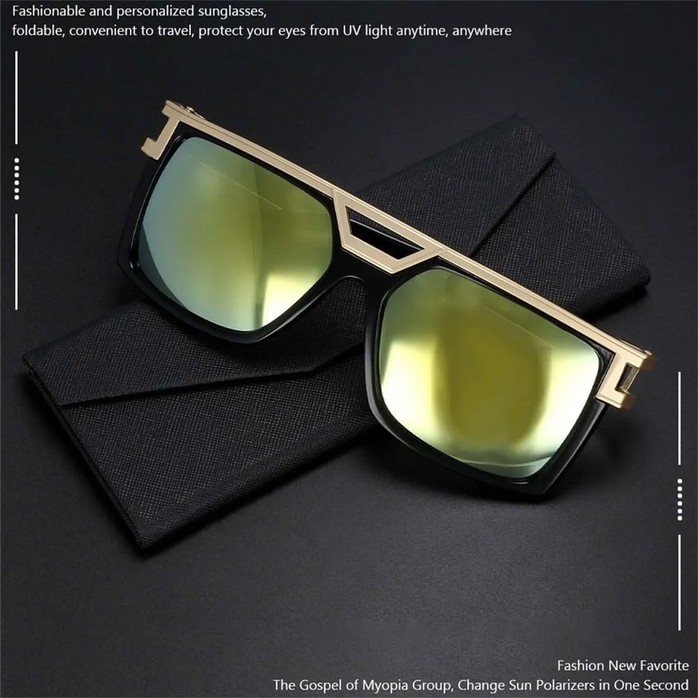 

Мужские солнцезащитные очки в стиле ретро, ​​прямоугольная оправа, большие дужки, защита от УФ-излучения UV400 для использования на открытом воздухе HDUBFY, Black