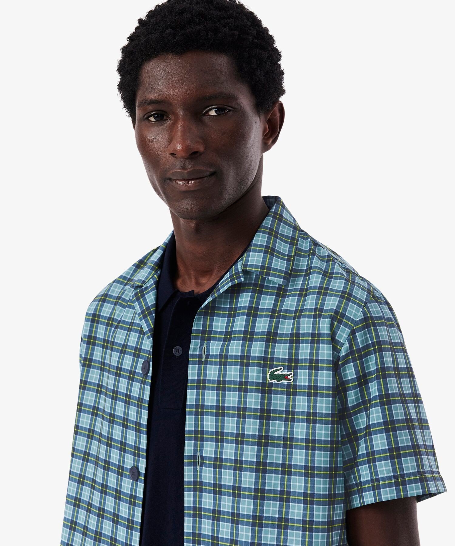Рубашка для гольфа LACOSTE в клетку с открытым воротником, Dark blue — фото 3