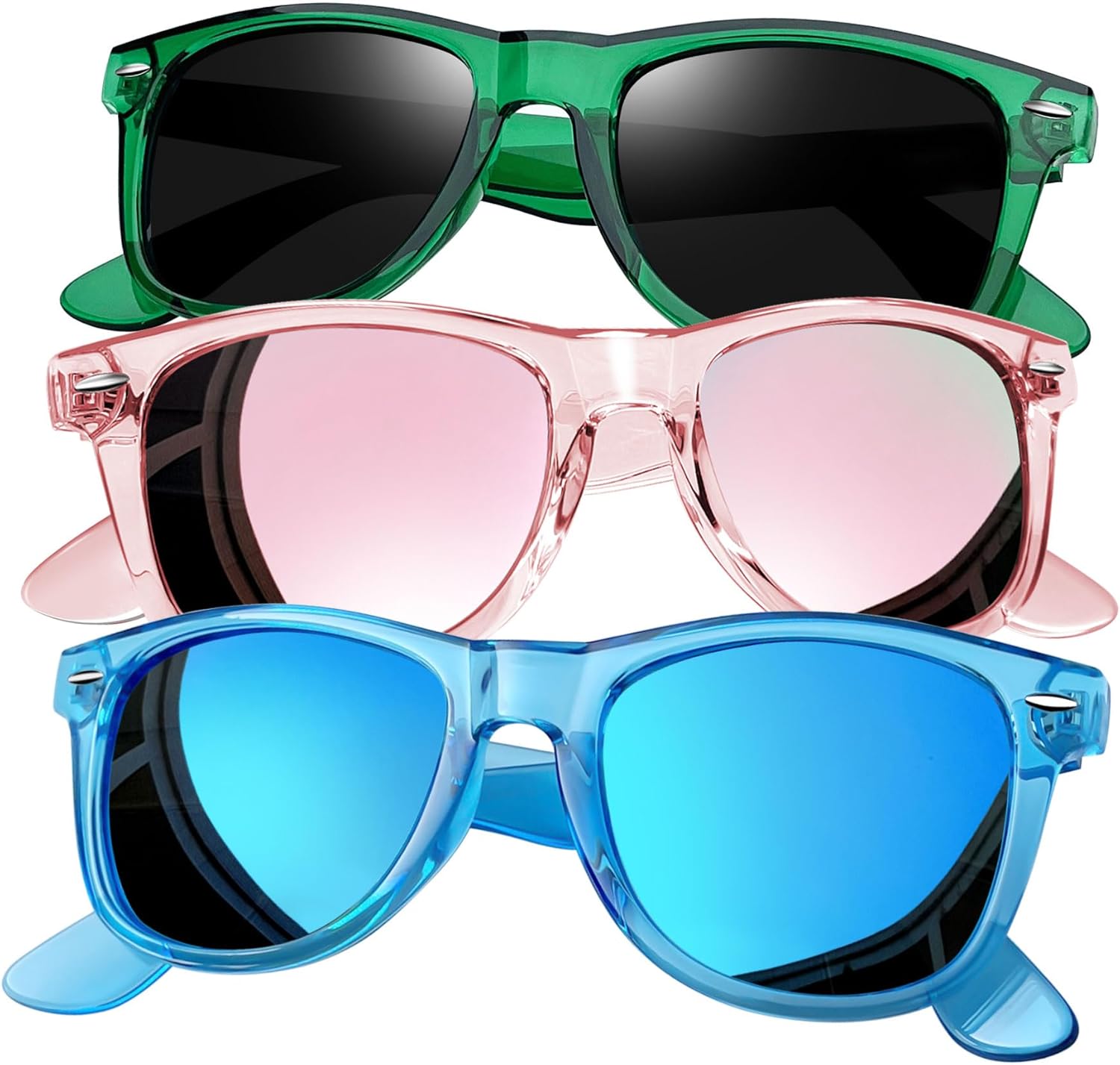 

Набор из 3 квадратных солнцезащитных очков Joopin с поляризацией и защитой от УФ-излучения. Модные солнцезащитные очки для женщин и мужчин, H32-clear Green + All Pink + All Blue