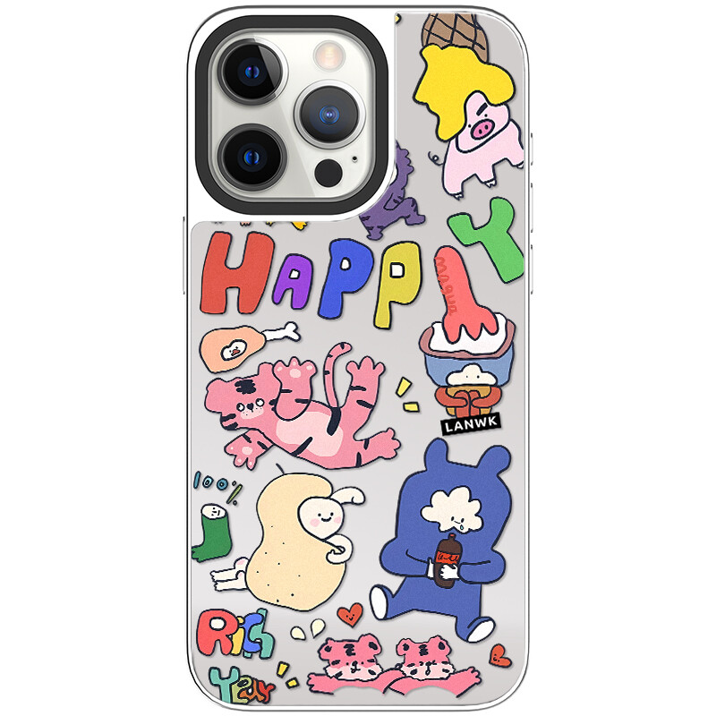 

Чехол для мобильного телефона Lanwk Happy Flying Apple iphone13/14/15promax/pro/max с мультяшным зеркалом, усовершенствованная гальваника, магнитное всасывание, Happy Flying: Black Frame