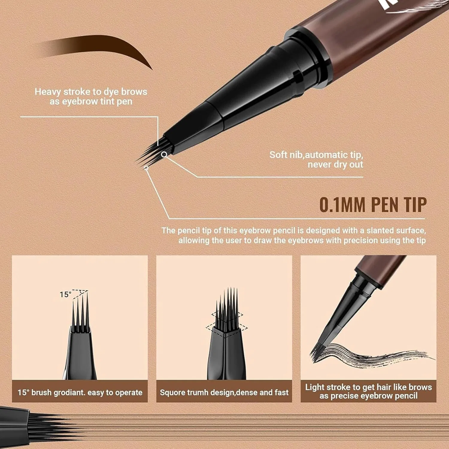 Водостойкий карандаш для бровей Microblading с двойным наконечником, оттенок черный Jutqut, #03 — фото 4