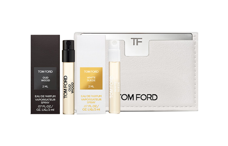 Набор пробников TOM FORD: Water Dark Musk, Heart Essence, Ebony (2мл+2мл) с кардхолдером и зеркалом — фото 2