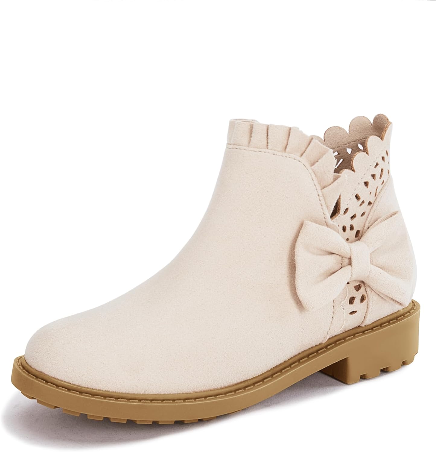 

Ботильоны для девочек Coutgo с бантом, с рюшами и массивным каблуком, с классической боковой молнией, для малышей и старших детей, Beige