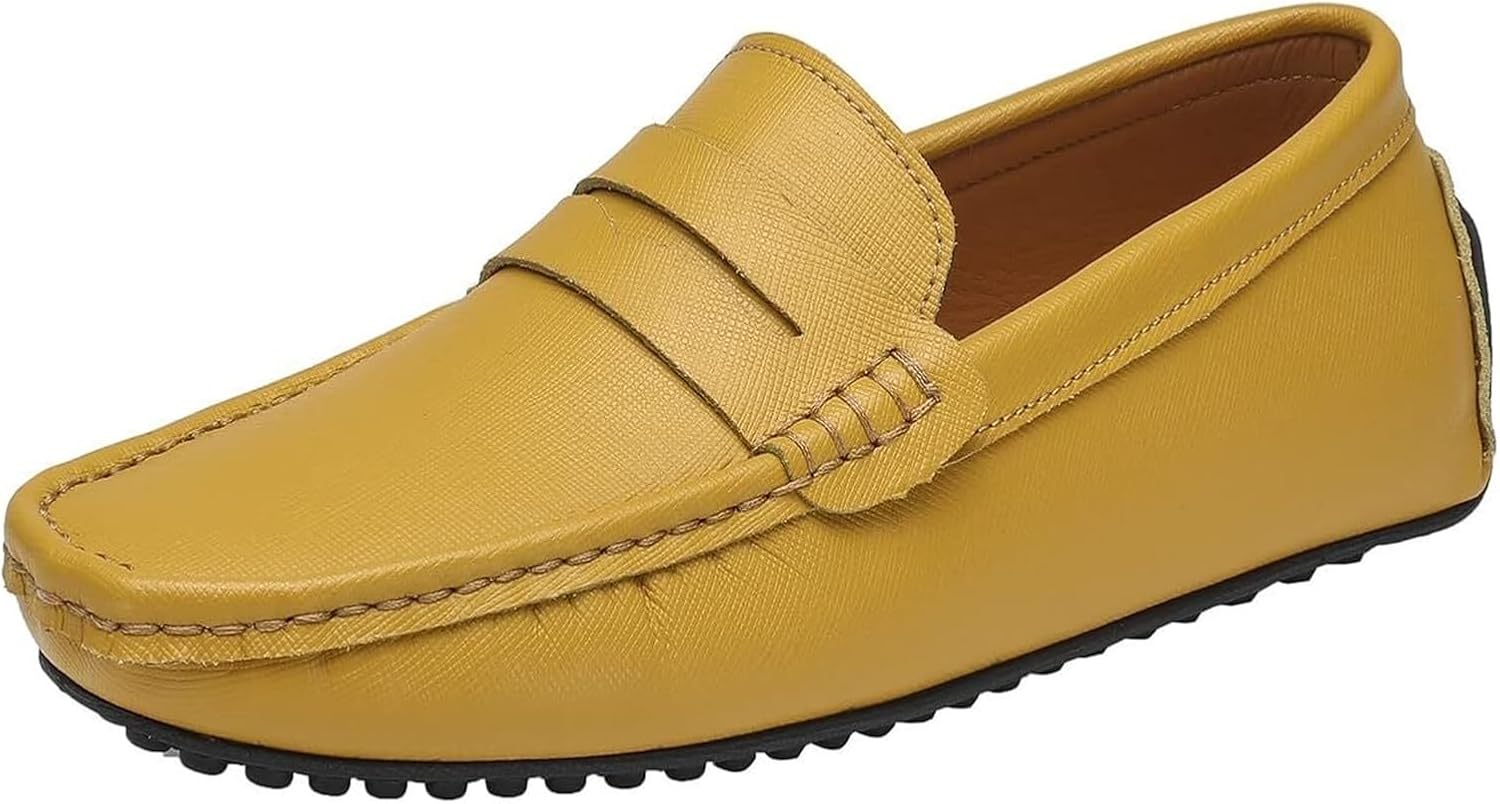 

Мужские модные кожаные туфли с круглым носком, удобные, нескользящие, повседневные лоферы с плоской подошвой, прогулок и свиданий Generic, желтый
